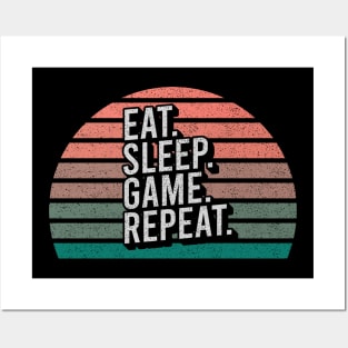 Vintage Retro Quote Eat Sleep Game Repaet Inspiration Posters and Art